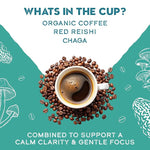 Load image into Gallery viewer, Organic Mushroom Decaffeinated Coffee Dark Roast, Red Reishi &amp; Chaga, Swiss Water Process, Full Fruiting Bodies, Decaf for Calm and Relaxed Focus Grade 1 Single Origin Peruvian, 12oz - Ground