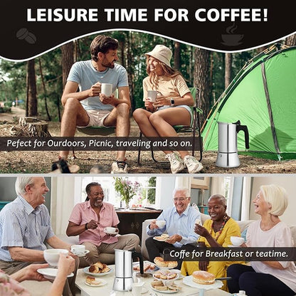 Stovetop Espresso Maker Stainless Steel Moka Pot, 9 cup Espresso Coffee Pots 450ml/15oz(Espresso Cup=50ml)/1.7oz, Italian Coffee Maker for Induction Cookers Hobs, Cafe Maker for Camping Home