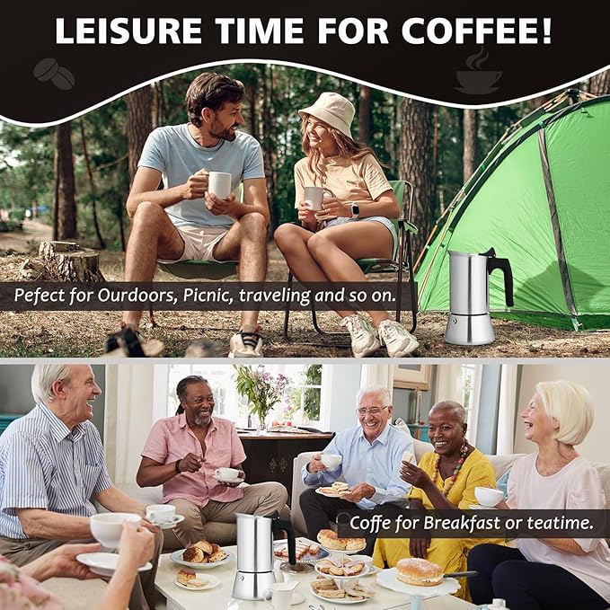 Stovetop Espresso Maker Stainless Steel Moka Pot, 6 cup Espresso Coffee Pots 300ml/10oz(Espresso Cup=50ml/1.7oz), Italian Coffee Maker for Induction Cookers Hobs, Cafe Maker for Camping Home