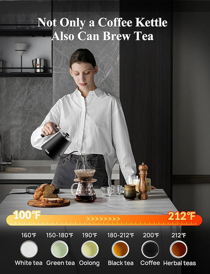KLEAH Gooseneck Electric Kettle with Temperature Control - 0.8L Automatic Shut Off Tea & Coffee Kettle, Hot Water Boiler Pour Over Coffee Kettle, 1200W Quick Heating Keep Warm, Black
