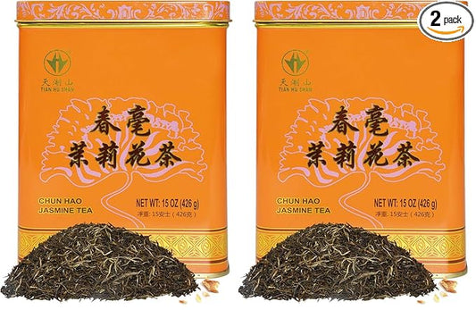 TIAN HU SHAN Premium Jasmine Green Tea Loose Leaf 15 Ounce (426g) (Pack of 2)