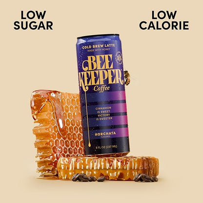 Beekeeper Coffee Cold Brew Horchata Latte with Oregon Honey, 8 fl oz cans (Pack of 12), Ready-to-Drink, Cinnamon Vanilla Flavor