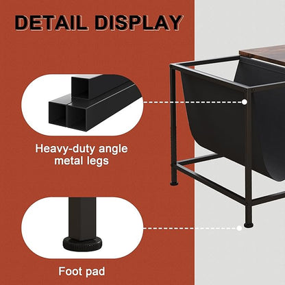 SENIG Brown Rectangle Wood and Metal Coffee Table with Storage Shelf for Small Living Rooms with Pocket