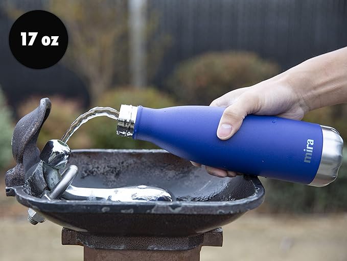 MIRA 2 Pack 17 oz Insulated Water Bottle - Stainless Steel Cola Shape Thermo - Double Wall Hot & Cold Flask (24Hr Cold/12Hr Hot) - Black