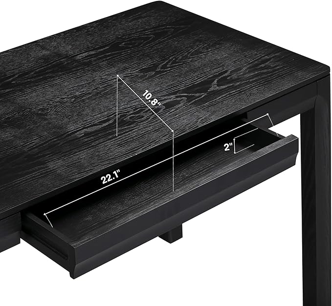 NTC Flow Modern Wooden Rectangle Desk Table with Hidden Drawer – Waterproof & Heat Resistant, Burnt Black