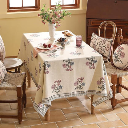 Designer Linen Light Beige Small Square Tablecloth,French Colorful Floral Table Cloth,Stain Resistant Decor Tablecloths for Dining Thanksgiving Christmas Kitchen,55"*55"-Helena E