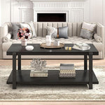 Load image into Gallery viewer, FOLUBAN Black Coffee Table, Modern Rustic Wood Center Table with Storage for Living Room, Industrial Rectangle 2 Tier Cocktail Tea Table, Black Oak