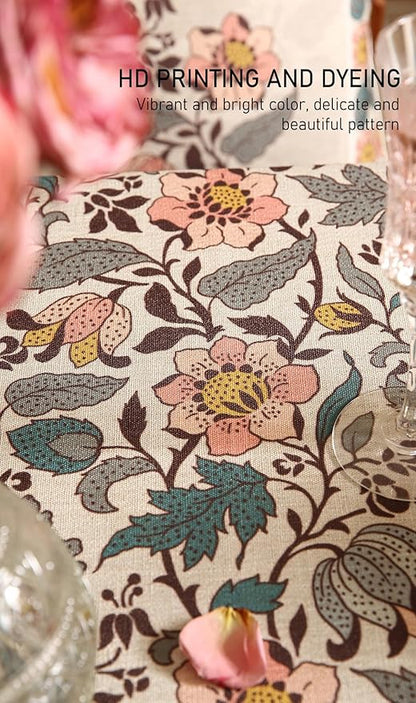 Designer Boho Floral Extra Long Tablecloth Rectangle,Linen Lotus Flower Pattern Colorful Table Cloth,Durable Decor Tablecloths for Dining Thanksgiving Kitchen Christmas,67"*118"-Hazel A