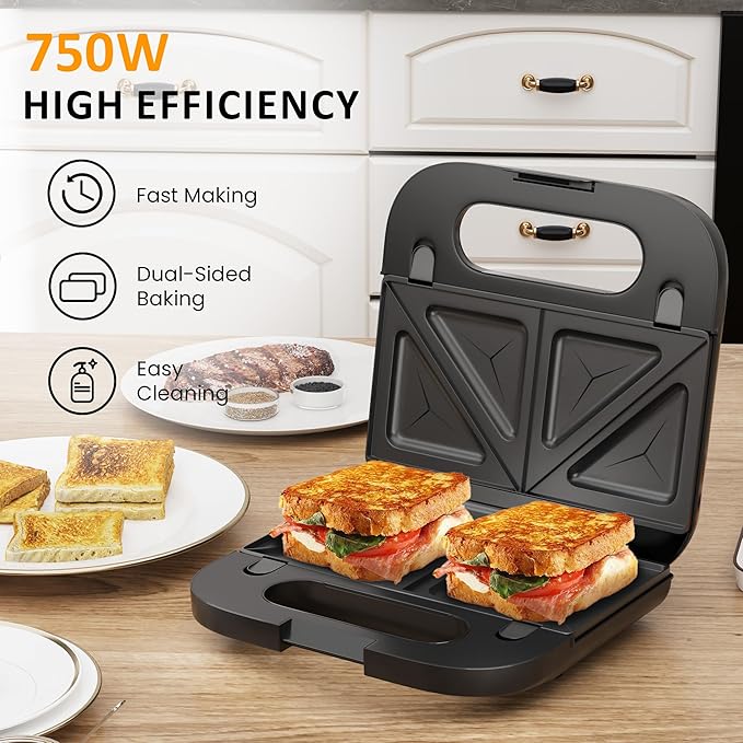 Sunvivi Waffle Iron, Panini Press Grill and Sandwich Maker Set, 3 in 1 Electric Sandwich Press with Removable Non-Stick Plates, Indicator Lights & Cool Touch Handle 750W
