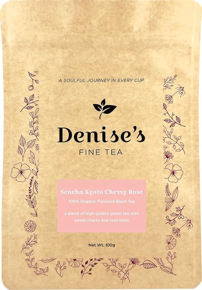 Denise's Fine Tea, USDA Organic, Sencha Kyoto Cherry Rose, Flavored Green Tea, Loose Leaf (100g)