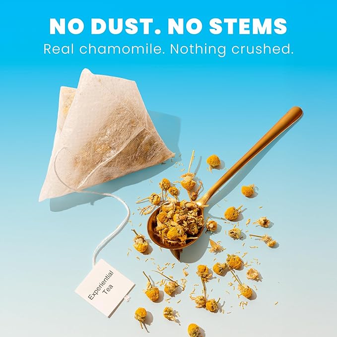 Chamomile Tea Bags – 100% Whole Chamomile Flower, Handpicked in Croatia, 1500mg per Bag, Biodegradable Pyramid Bags, Caffeine-Free, Calming Tea, Floral Aroma, 100 Count