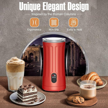 Milk Frother, 4-in-1 Electric Milk Frother and Steamer, Automatic Hot and Cold Foam Maker and Milk Warmer for Coffee, Latte, Cappuccino, Macchiato, Hot Chocolate(Cardinal Red)