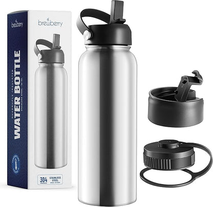 Stainless Steel Insulated Water Bottle and Travel Mug for Hot and Cold Beverages, Wide Mouth, Double Wall Insulated Hydration Sports Water Bottle for Hiking, Biking, Outdoor, 32 OZ BPA Free