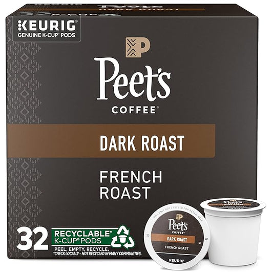Peet's Coffee, Dark Roast Keurig K-Cup Pods - French Roast 32 Count (1 Box of 32 K-Cup Pods)