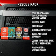 Fire Department Coffee - Gives Back to Firefighters - Rescue Variety Pack - Ground Coffee - Medium, Dark, Shellback Espresso, & Skull Crushing Espresso - Veteran Owned (12 oz, Pack of 4)