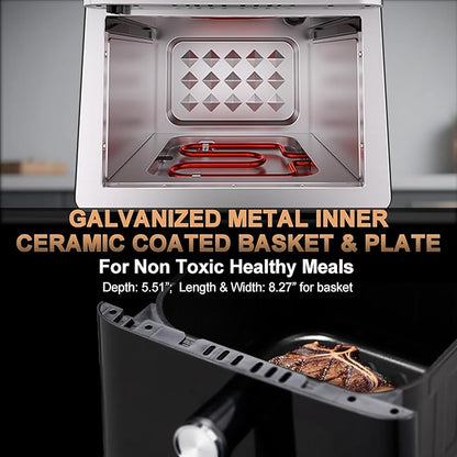 Next-Gen Non Toxic Air Fryer Stainless Steel 12-in-1 Classic Basket Premium Ceramic Coating, Metal Inner 450°F Dual Heats Even Cook, 6 QT Midsize 120V, DAYBEST Easy Clean Parts (Stainless Steel)