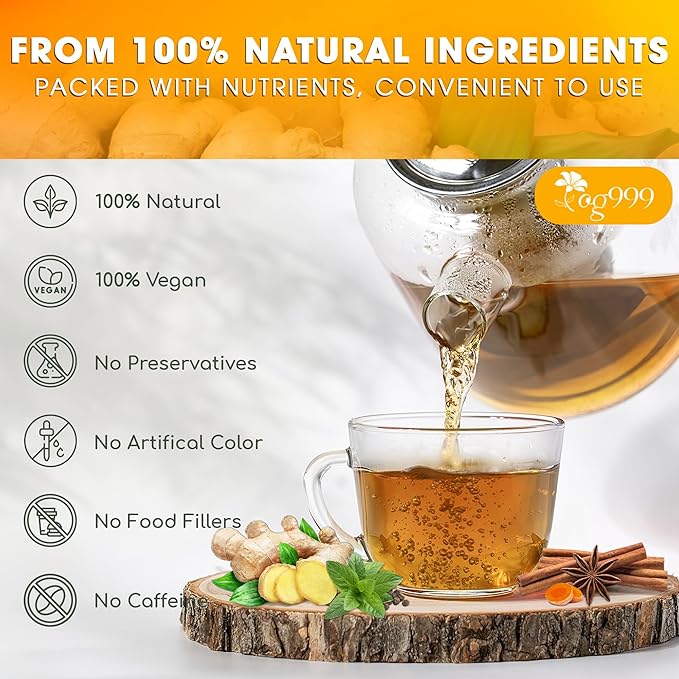 20 Tea Bags - Anti-Inflammaherb Loose Leaf Tea, 100% Natural from Ginger, Turmeric, Peppermint, Black Pepper, Cinnamon. No Sugar, No Caffeine, No Gluten, Vegan