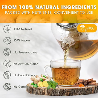 120 Tea Bags - Anti-Inflammaheb Loose Leaf Tea, 100% Natural from Ginger, Turmeric, Peppermint, Black Pepper, Cinnamon. Made with Natural Material Tea Bags. No Sugar, No Caffeine, No Gluten, Vegan.