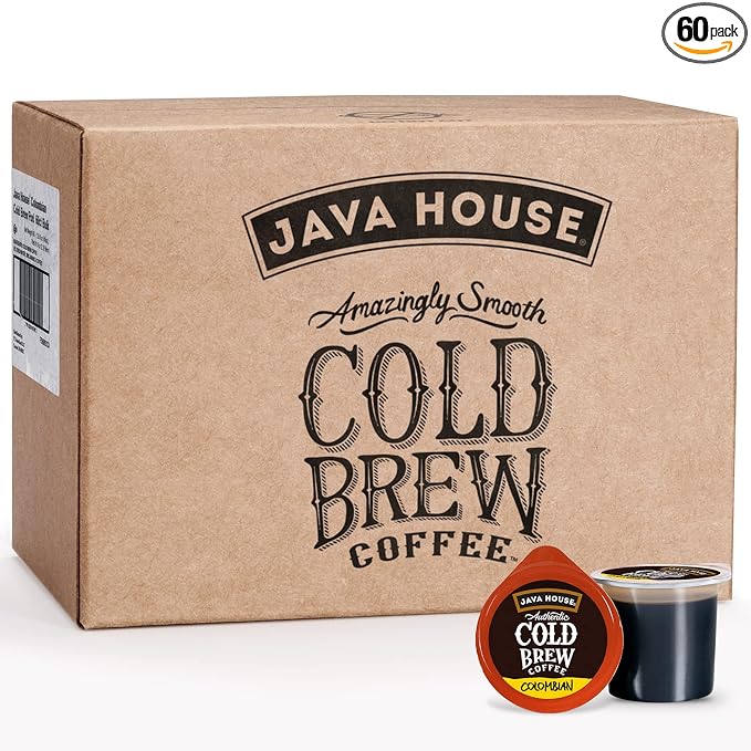 JAVA HOUSE Medium Roast Colombian Cold Brew Pods, (60 Count) Peel and Pour Pods Hot or Iced Instant Coffee Concentrate
