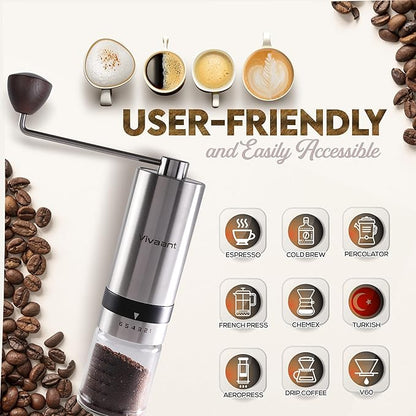 Manual Coffee Grinder (32g Capacity), Hand Coffee Grinder with Adjustable Dragon Tooth Stainless Steel Conical Burr, Bean Coffee Grinder Manual for Drip Coffee, Espresso, & French Press