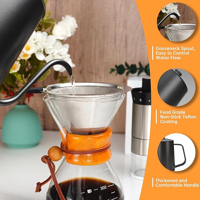 Pour Over Coffee Kit, Coffee Maker Set, All in One Hand Drip Coffee Set, Coffee Grinder Manual Set, Ideal for Anniversary Birthday Gift