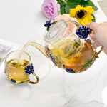 Load image into Gallery viewer, 46oz/1300ml Enamel Glass Teapot With Rose Flower Butterfly And Gold Edge,Blue Rose Teapot With Infuser And Lid For Mom,Women,Mother,Birthday