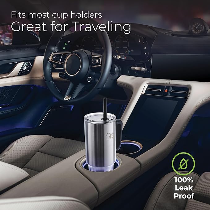 SIPX™ 40 oz Insulated Tumbler with Handle & Straw – Vacuum Insulated Stainless Steel, Leakproof, Cupholder Friendly – Perfect for Iced Coffee, Water & Travel – Stainless