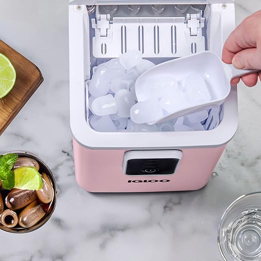 Igloo Self-Cleaning Countertop Ice Maker - Compact and Portable - Creates 26 lbs. Per Day, 8 Pieces Ready Every 7-8 Minutes - Includes Ice Scoop and Basket - Pink