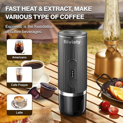 Portable Espresso Maker, Wireless Self-heating, Travel Coffee Maker, 80ml Water Tank, Ground Coffee Compatible with Nespresso & Dolce Gusto for Travel, Camping, Hiking, Office (Grey)