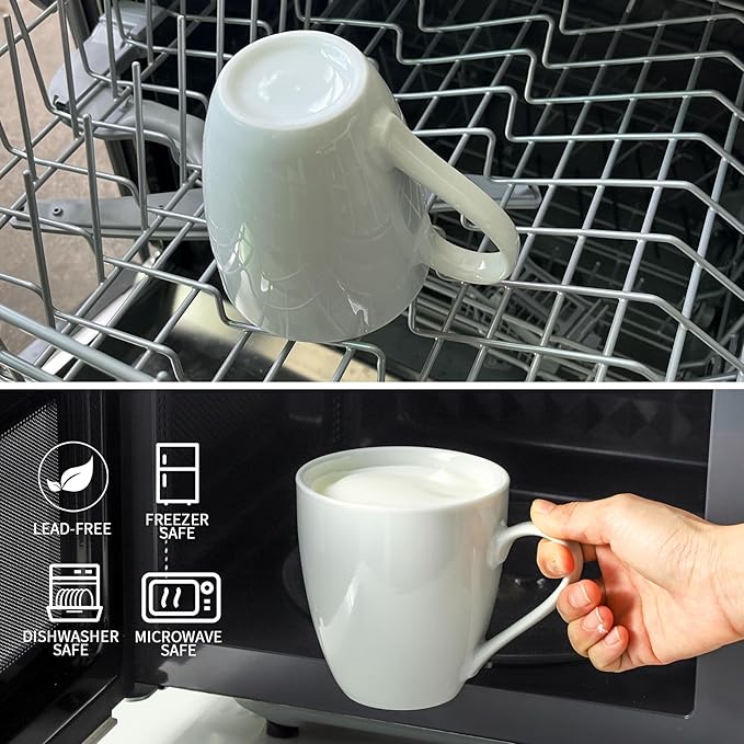 19 Oz Large White Coffee Mugs Set of 4 Ceramic Coffee Cups Porcelain Mug Set with Handles for Home Office Hotel to Serve Latte Hot Tea Cappuccino Mocha Cocoa Milk Halloween Drinks, Dishwasher Safe