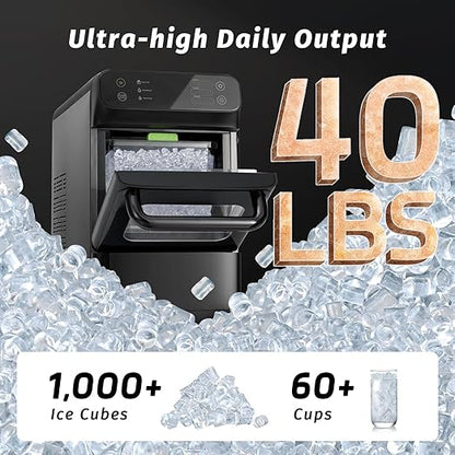 Nugget Ice Maker with 1.2 Gallon Tank, 40lbs/24H Soft & Chewable Ice, Automatic Water Supply, Preset Time, Self-Cleaning, Multifunctional Pellet Ice Machine for Home & Kitchen