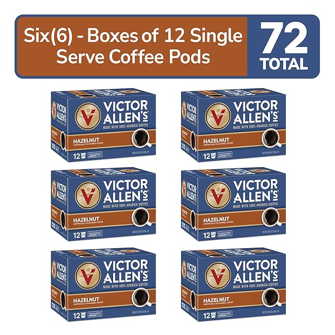 Victor Allen's Coffee Hazelnut Flavored, Medium Roast, 2 Pack - 12 Count, Single Serve Coffee Pods for Keurig K-Cup Brewers