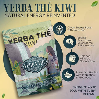 Ancient Diosa - Yerba Mate Tea Powder 350g, 35-Servings - Kiwi Flavor Clean Energy Drink Superfood - Support Gut Health with Probiotics and Prebiotics, Reduce Brain Fog, Relaxation and Focus Blend