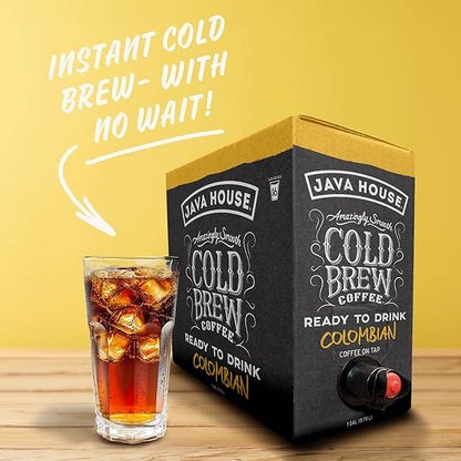 Java House Cold Brew Coffee on Tap (Pack of 2) – Premium 100% Arabica Medium Roast – Smooth Colombian Flavor with Chocolate & Caramel Notes – 1 Gallon Box (16 Servings) – Ready to Drink, No Brewing Required, Fridge-Friendly