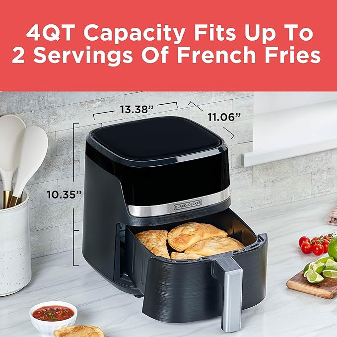 BLACK+DECKER Purifry 4QT Air Fryer, Crispy Deep Fried Taste without the Fat, Plus Bake, Dehydrate, and Keep Food Warm, Digital Touchscreen and Auto Shut-Off