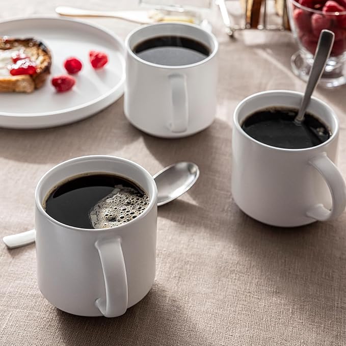 over&back Coffee Mugs Set of 4 – 14oz Ceramic Coffee Mug for Tea, Latte & More – Stackable Stoneware Coffee Cups with Semi-Matte White Finish – Durable & Stylish Drinkware