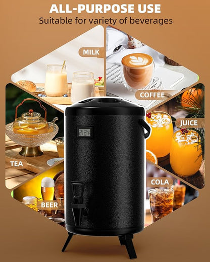 Insulated Beverage Dispenser 2 Gallon, Hot Drink Dispenser with 304 Stainless Steel Interior, Hot Water Dispenser for Parties, Hot Water Urn with Stand for Coffee Chocolate Tea, Black,HP2