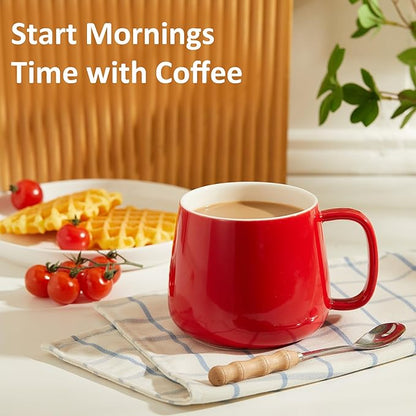 Teocera 16oz Ceramic Coffee Mugs Set of 4 – Stackable Latte Cups, Microwave, Dishwasher & Oven Safe – Ideal for Coffee, Cappuccino, Hot Chocolate, Housewarming Gifts, Red