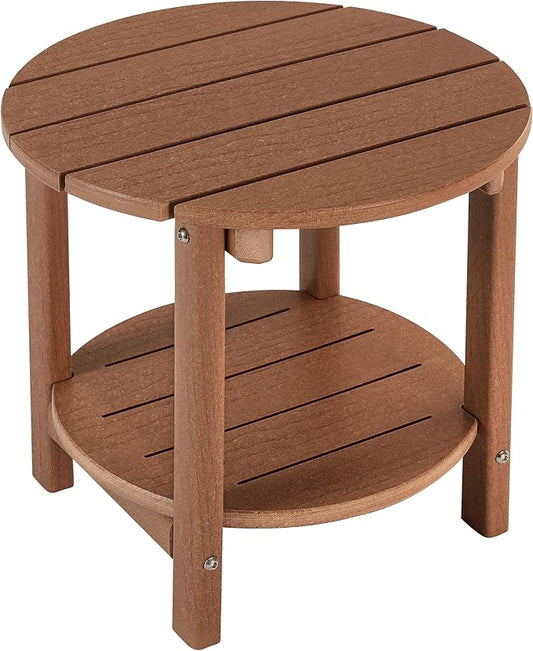 LZRS Round Adirondack Side Table Double End Table, Outdoor Side Tables for Patio, Backyard,Pool, Indoor Companion, Easy Maintenance & Weather Resistant(Brown)