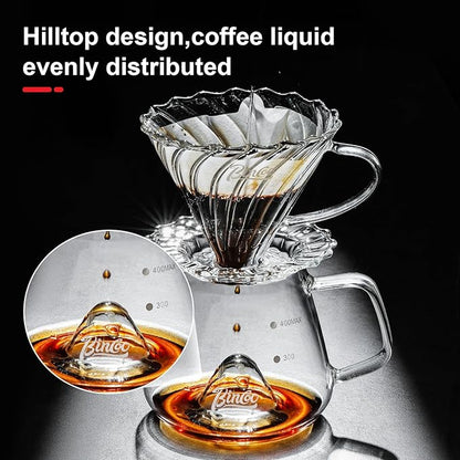 Bincoo Glass Coffee Server 400ml,Heat-Resistant Borosilicate Glass Coffee Carafe with Drip-Free Spout Clear Pitcher for Hot & Cold Beverages,Easy to Clean,Dishwasher Safe(Transparent)