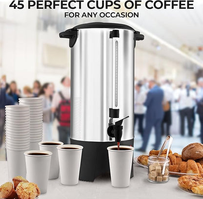 Zulay Commercial Coffee Maker Stainless Steel - Coffee Urn With Twist-Lock Lid & Cool-Touch Handles - Quick-Brewing Coffee Maker With Keep-Warm Mode For Events & Catering - 45 Cup Silver