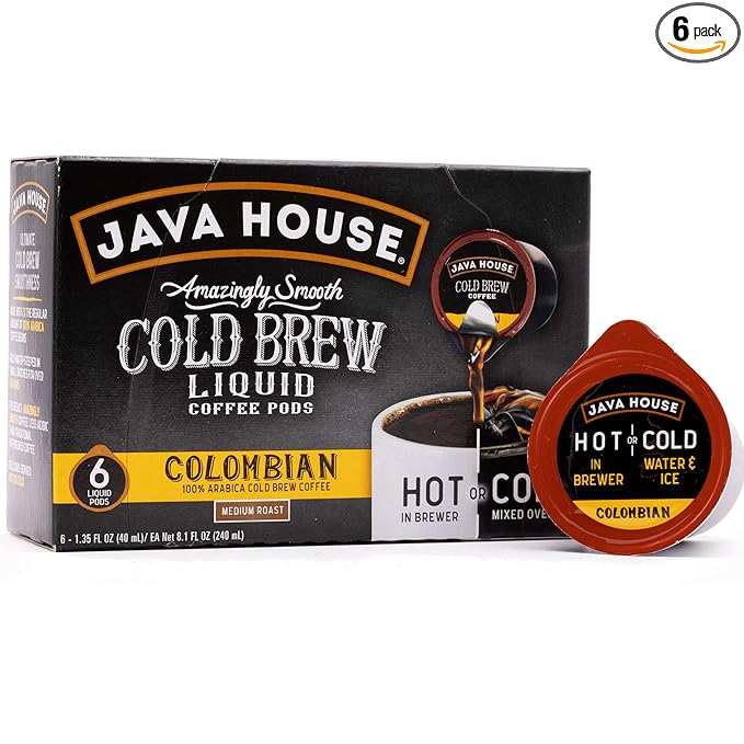Java House Cold Brew Coffee Concentrate Single Serve Liquid Pods, Peel and Pour, Ready Hot or Iced, TSA Approved