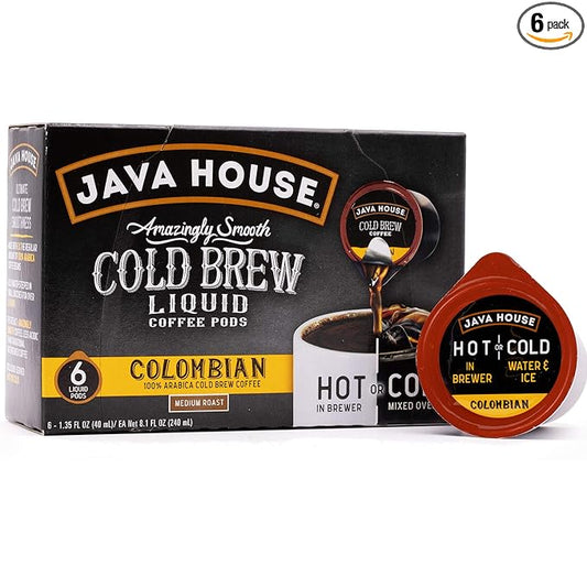 Java House Cold Brew Coffee Concentrate Single Serve Liquid Pods, Peel and Pour, Ready Hot or Iced, TSA Approved