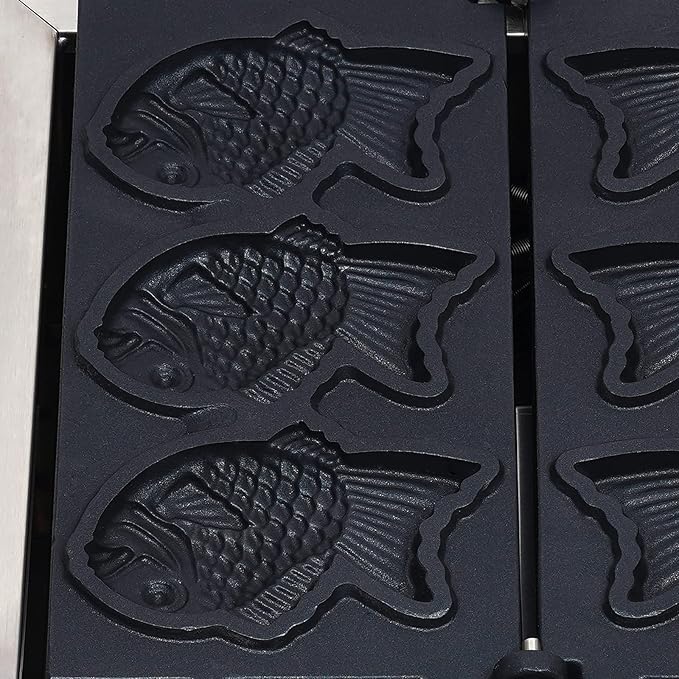 1.5kw Fish Waffle Maker, Stainless Steel Non-Stick Electric Cake W-affle M-aker with Double-Sided Heating Plate, Waffle Maker with 3 Fish-Shaped Mold Slots, 122~572℉, Anti-Scald Handles, Timer（0-5min）