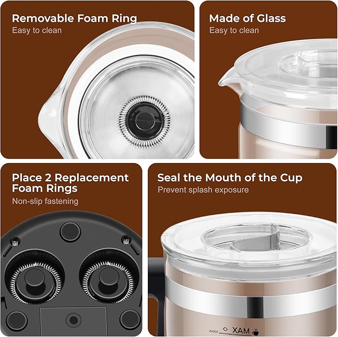 Electric Milk Frother, 6 in 1 Milk Steamer,17oz Automatic Warm and Cold Foam Maker for Coffee,Latte, Cappuccino, Macchiato, Hot Chocolate (Black)