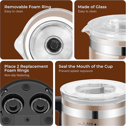 Electric Milk Frother, 6 in 1 Milk Steamer,17oz Automatic Warm and Cold Foam Maker for Coffee,Latte, Cappuccino, Macchiato, Hot Chocolate (Black)