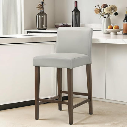 CHITA Counter Height Bar Stools Set of 3, 27" H Seat Height Upholstered Barstools, PU Leather in Creamy Grey