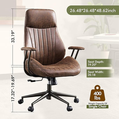 High Back Office Chair,Modern Swivel Office Chair,Brown Suede Fabric Gaming Chair,Height Adjustable Home Office Desk Chair with Lumbar Support