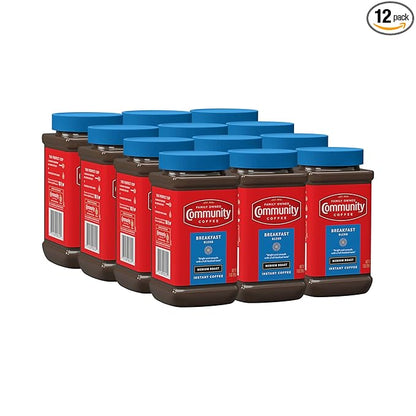 Community Coffee Breakfast Blend Instant Coffee, Medium Roast, 7 Ounce Jar (Pack of 12)