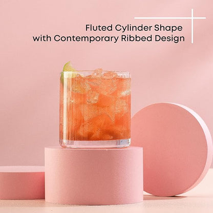 JoyJolt Elle 10oz Double Old Fashioned Whiskey Glasses - Set of 2, Lead-Free Glassware, Dishwasher Safe, Vintage Style Drinking Glasses